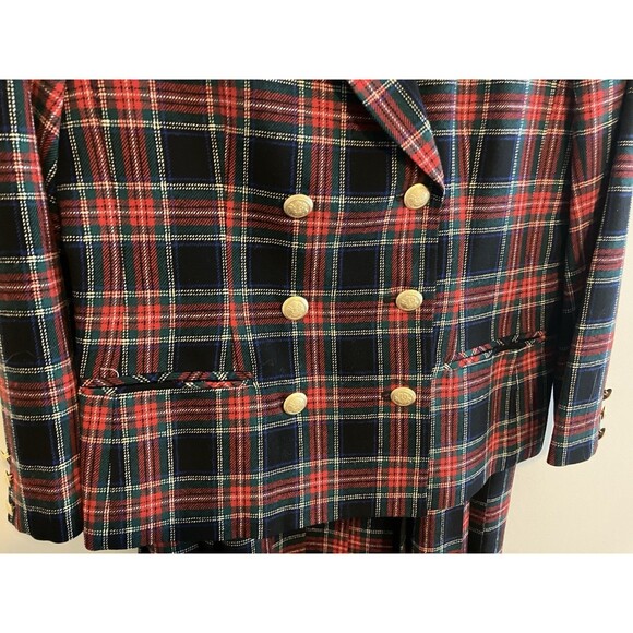 VTG Pendleton Tartan Suit Skirt Double Breasted Blazer Plaid Wool USA Large - Picture 2 of 9